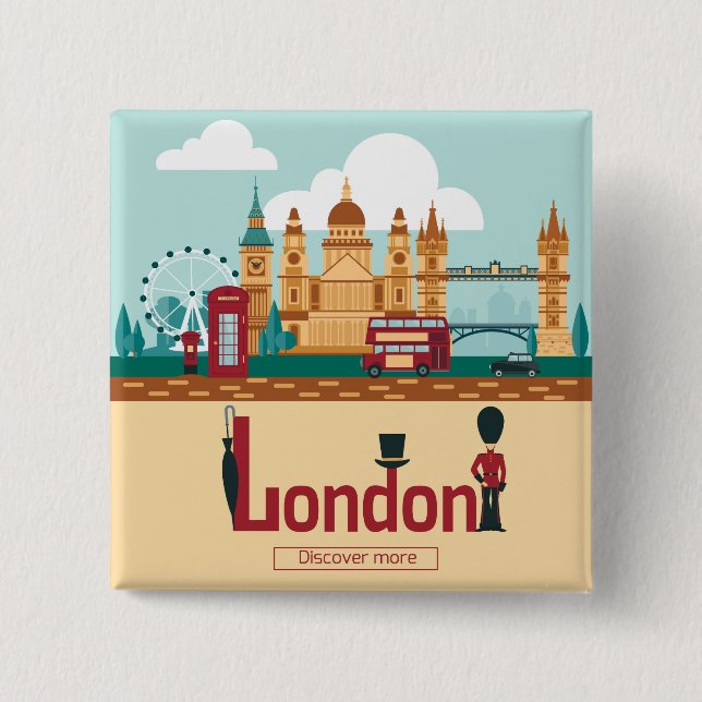 Bóton Quadrado 5.08cm Turismo de Londres (Frente)
