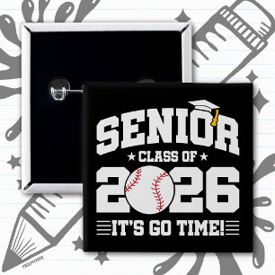 Bóton Quadrado 5.08cm Turma de 2026 É Hora de Ir Beisebol Graduado