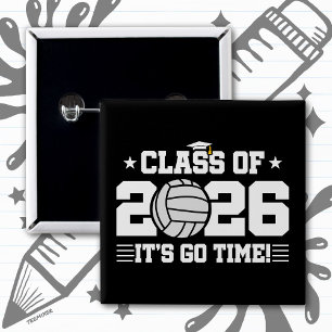 Bóton Quadrado 5.08cm Turma de 2026 Graduação de Volei É Hora de Ir
