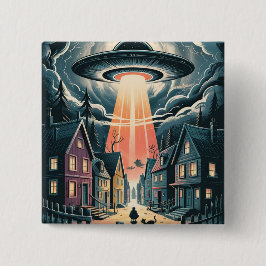 Bóton Quadrado 5.08cm UFO Abduction Night Street Illustration