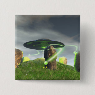 Bóton Quadrado 5.08cm UFO e botão de pedra antigo do círculo
