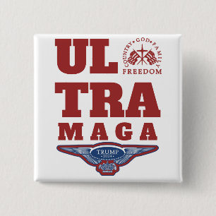 BÓTON QUADRADO 5.08CM ULTRA MAGA DEUS FAMÍLIA PAÍS LIBERDADE TRUMP 2024
