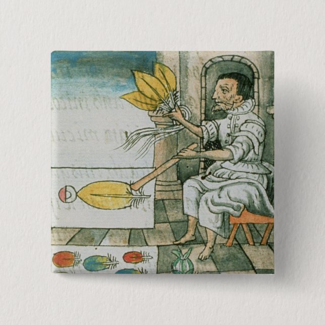 Bóton Quadrado 5.08cm Um artesão asteca da pena (Frente)