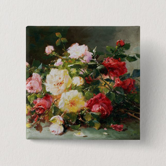 Bóton Quadrado 5.08cm Um buquê dos rosas (Frente)