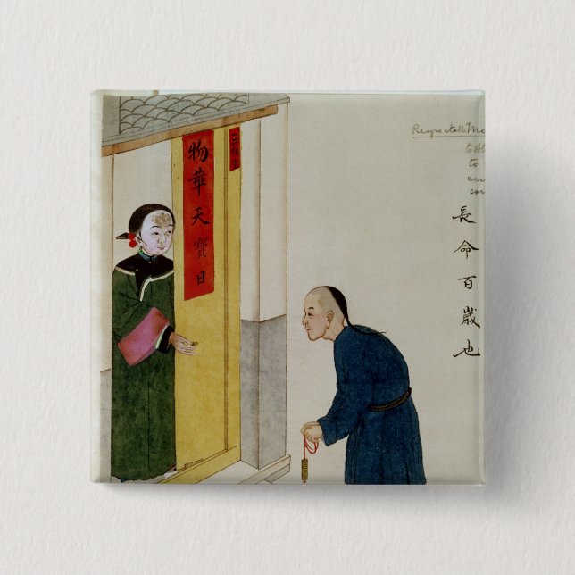 Bóton Quadrado 5.08cm Um homem respeitável que implora por moedas (Frente)