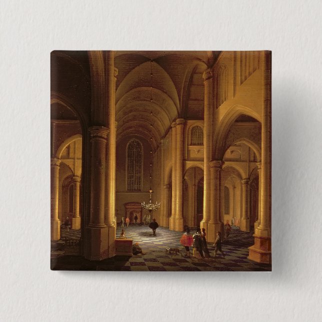 Bóton Quadrado 5.08cm Um interior da igreja (Frente)