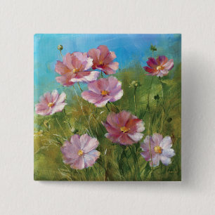 Bóton Quadrado 5.08cm Um jardim floral cor-de-rosa