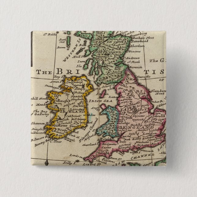 Bóton Quadrado 5.08cm Um mapa geral da Grã-Bretanha e da Irlanda Excelen (Frente)