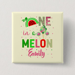 Bóton Quadrado 5.08cm Um na Melon Watermelon Birthday Girl