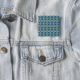 Bóton Quadrado 5.08cm um padrão azul e verde com fundo branco