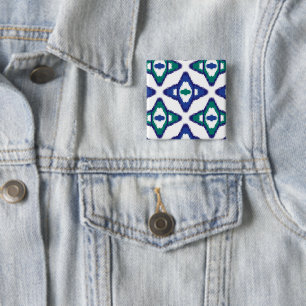 Bóton Quadrado 5.08cm um padrão azul e verde com fundo branco
