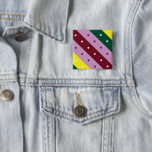 Bóton Quadrado 5.08cm um padrão listrado multicolorido com pontos