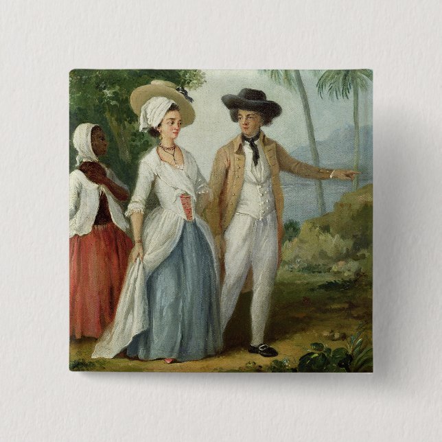 Bóton Quadrado 5.08cm Um plantador e sua esposa, atendidos por um (Frente)