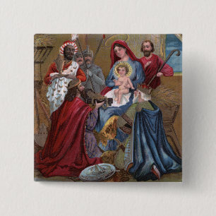 Bóton Quadrado 5.08cm Uma cena alegre de ChristmasNativity