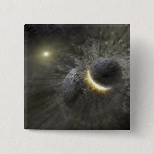Bóton Quadrado 5.08cm Uma colisão entre objetos maciços no espaço (Frente)
