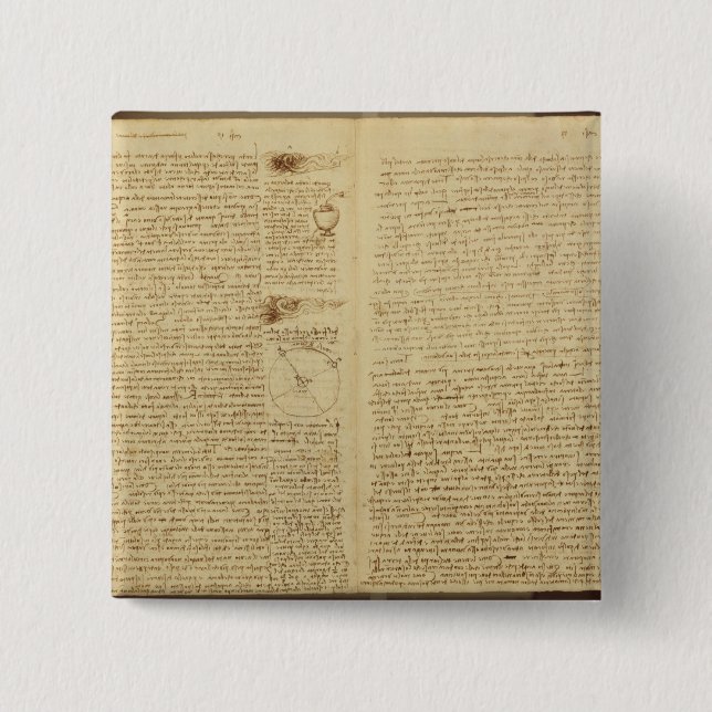 Bóton Quadrado 5.08cm Uma página do códice Leicester, 1508-12 (Frente)