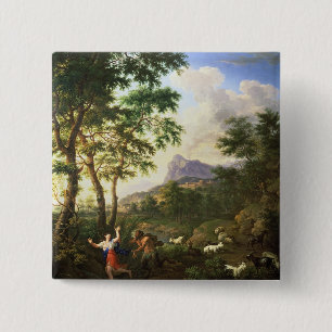 Bóton Quadrado 5.08cm Uma paisagem árcade com bandeja e siringe