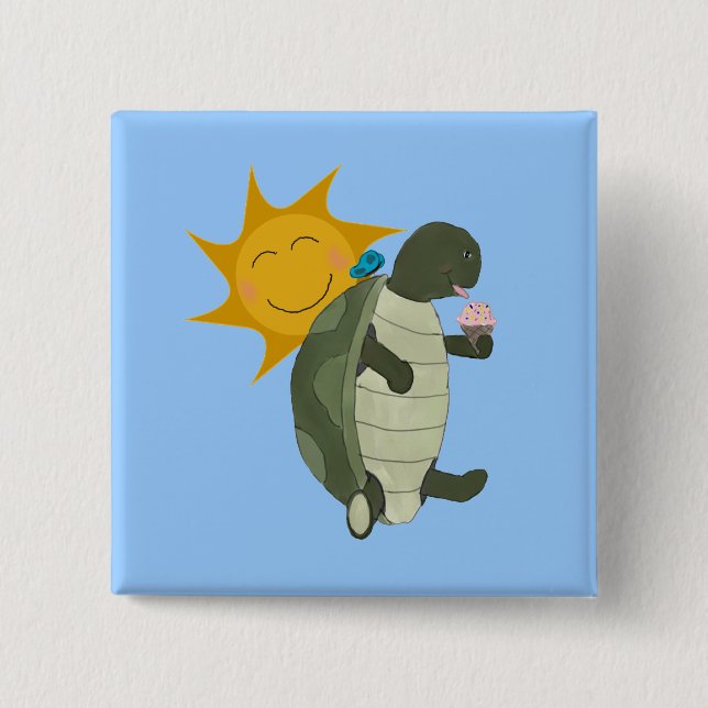 Bóton Quadrado 5.08cm Uma tartaruga que come o botão do sorvete (Frente)