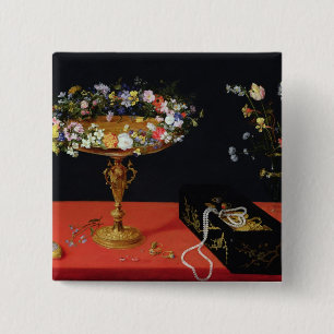 Bóton Quadrado 5.08cm Uma vida imóvel de um Tazza com flores