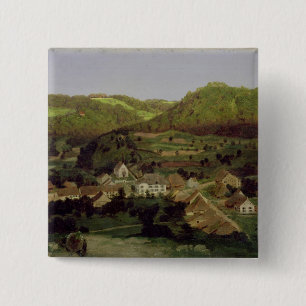 Bóton Quadrado 5.08cm Uma vista da vila de Tenniken, 1846