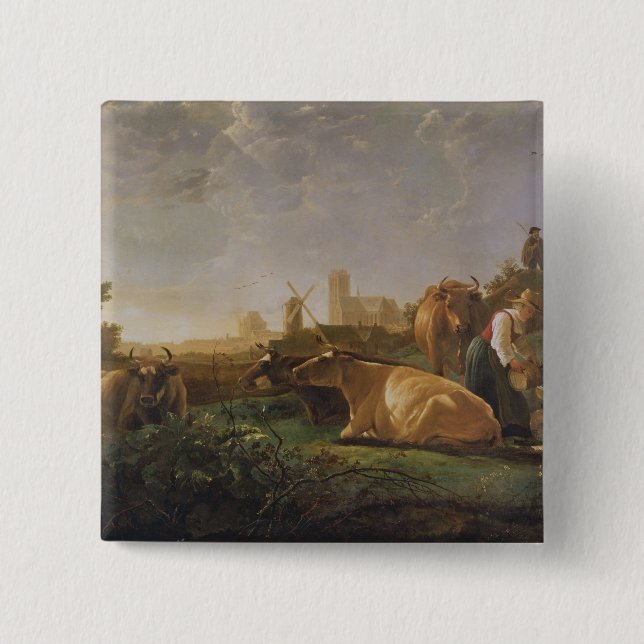 Bóton Quadrado 5.08cm Uma vista distante de Dordrecht (Frente)