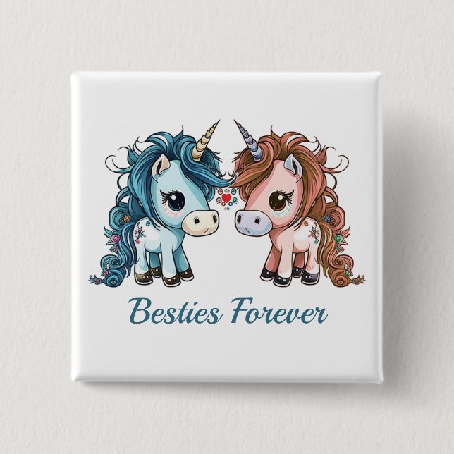 Bóton Quadrado 5.08cm Unicorn Besties para Sempre (Frente)