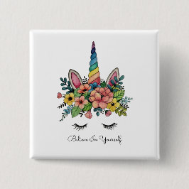 Bóton Quadrado 5.08cm Unicorn Pisca Com Rainbow Horn