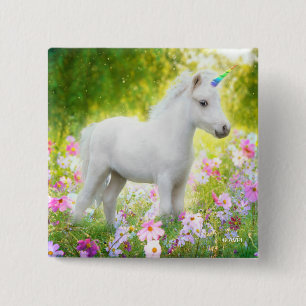 Bóton Quadrado 5.08cm Unicórnio Pônei Branco