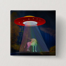 Bóton Quadrado 5.08cm Unicórnio sob UFO Rainbow Beam at Night, ZKoA