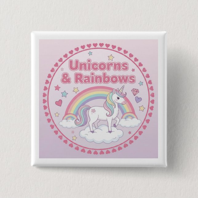 Bóton Quadrado 5.08cm Unicorns & Rainbows (Frente)
