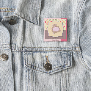 Bóton Quadrado 5.08cm Urso de chá de fraldas