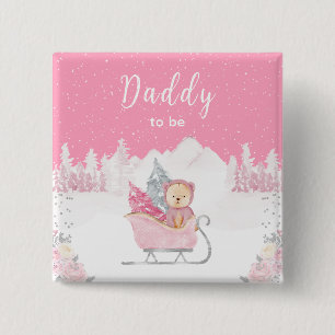Bóton Quadrado 5.08cm Urso de Inverno Pink Sleigh Papai Vai Ser