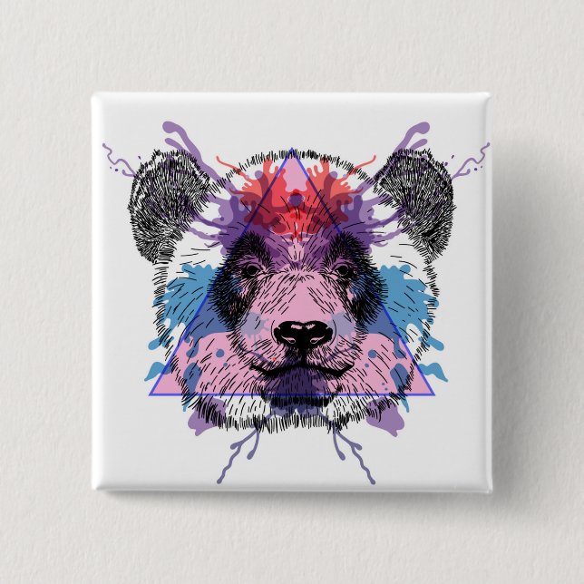 Bóton Quadrado 5.08cm Urso de panda geométrico (Frente)