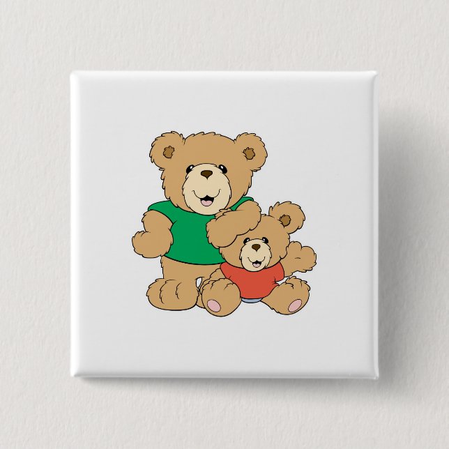Bóton Quadrado 5.08cm Urso pai e Bebê (Frente)