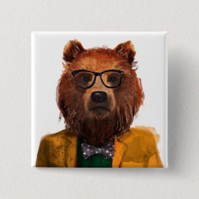 Bóton Quadrado 5.08cm Urso vestido melhor (Frente)