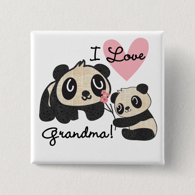 Bóton Quadrado 5.08cm Ursos de panda eu amo a avó (Frente)