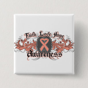 Bóton Quadrado 5.08cm Uterine Cancer Faith Love Hope Deco Heart