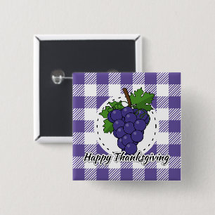 Bóton Quadrado 5.08cm Uva na Xadrez Violeta - Feliz Ação de Graças