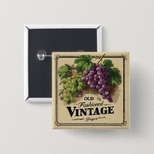 Bóton Quadrado 5.08cm Uvas de moda antiga, vinho púrpura e vinho preto