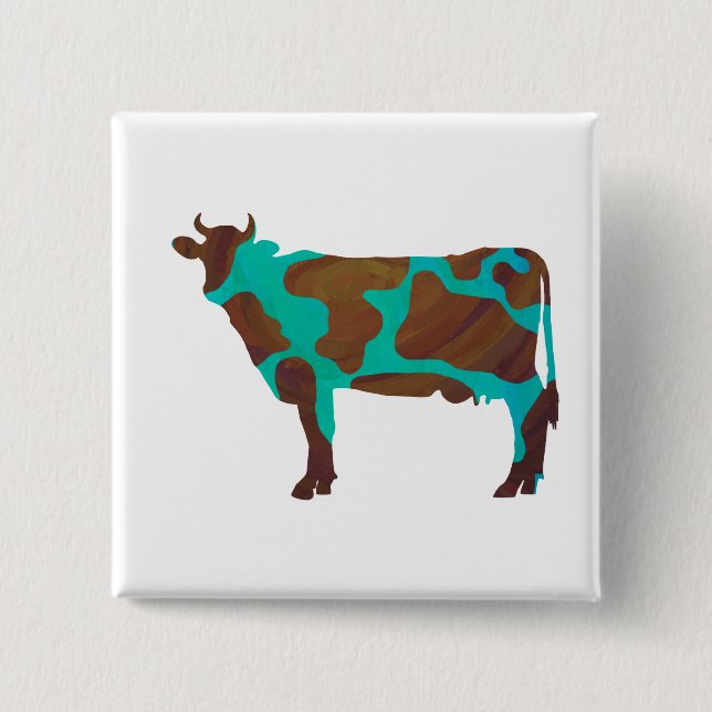 Bóton Quadrado 5.08cm Vaca Brown e Teal Silhouette (Frente)