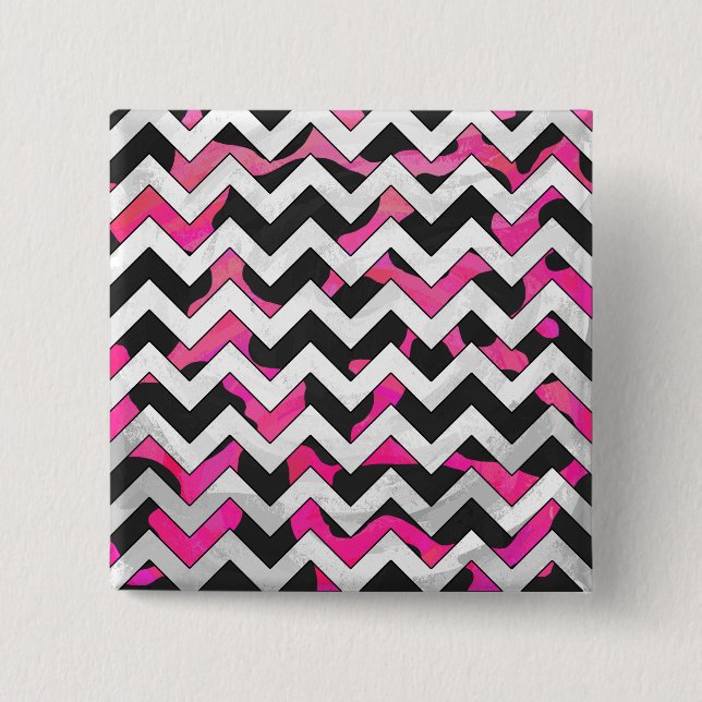 Bóton Quadrado 5.08cm Vaca Chevron, rosa quente e Impressão preto (Frente)