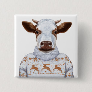 Bóton Quadrado 5.08cm Vaca da camisola do Natal