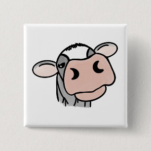 Bóton Quadrado 5.08cm vaca de desenho animado preto branco rosa beijo ci