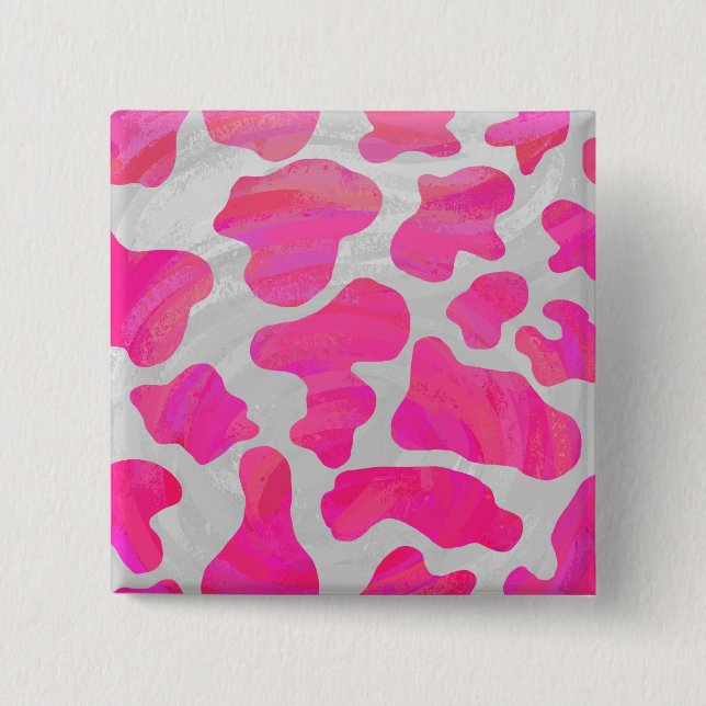 Bóton Quadrado 5.08cm Vaca rosa quente e Impressão branco (Frente)