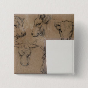 Bóton Quadrado 5.08cm Vache de Paul Gauguin Cinq Croquis de tete de