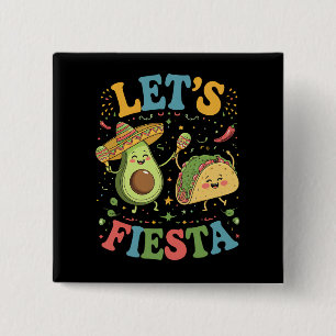 Bóton Quadrado 5.08cm Vamos Festejar Abacate E Tacos Cinco De Maio