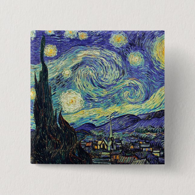 Bóton Quadrado 5.08cm Van Gogh está no Starry Night (Frente)