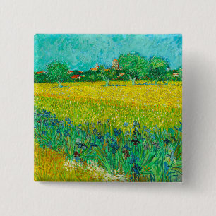 Bóton Quadrado 5.08cm Van Gogh Field com Irrises Perto de Arles