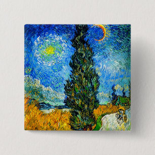 Bóton Quadrado 5.08cm Van Gogh Road com Cypress e Star