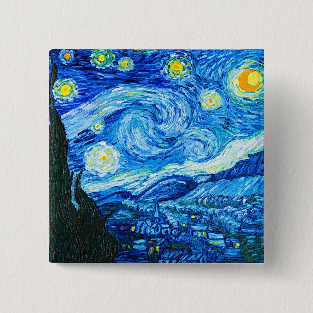 Bóton Quadrado 5.08cm Van Gogh Starry Night (Frente)